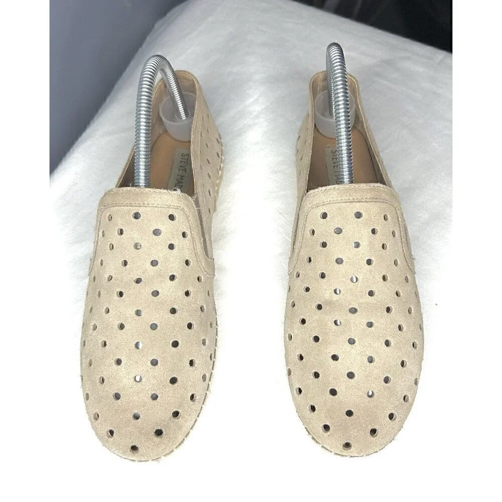 Steve Madden Suede Leather Espadrille Platform Shoes 8 Tan Cottagecore Boho Cute
